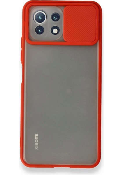 Xiaomi Mi 11 Lite Sürgülü Kamera Korumalı Kılıf Kırmızı