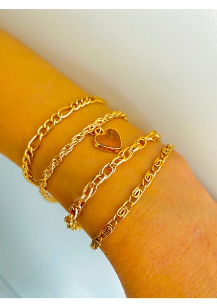 4 Lü Bileklik Takımı 4 Adet Kombin Gümüş Kaplama Bileklik Seti Bilezik Künye Takımı fiyatları