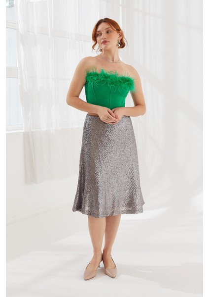 Tüy Detaylı Crop Yeşil Kadin Triko fiyatları