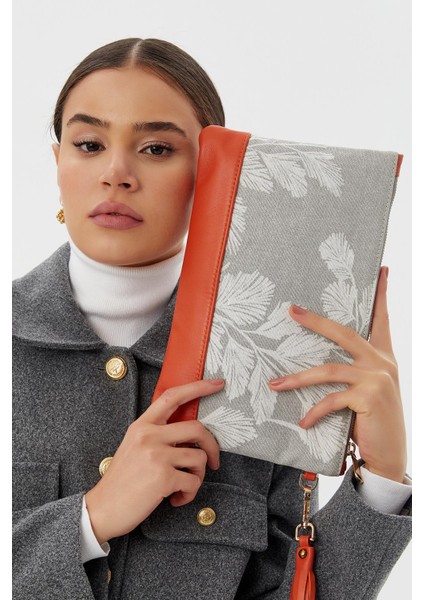 Özel Tasarım Turuncu Gri Clutch Çanta
