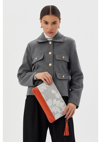 Özel Tasarım Turuncu Gri Clutch Çanta modelleri