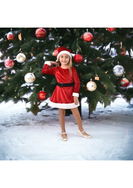 Yeni Sezon Yılbaşı Elbise Kukuleta Kemer 3 Parçalı Takım Noel Elbise Kırmızı Kadife fiyatları
