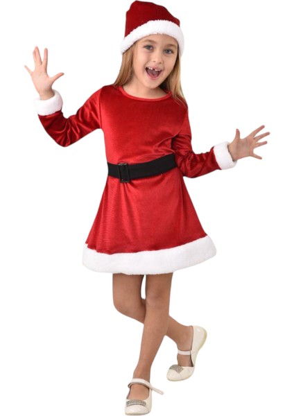Yeni Sezon Yılbaşı Elbise Kukuleta Kemer 3 Parçalı Takım Noel Elbise Kırmızı Kadife modelleri