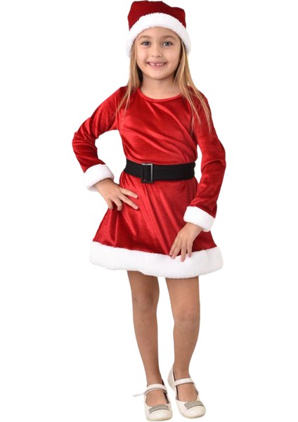 Yeni Sezon Yılbaşı Elbise Kukuleta Kemer 3 Parçalı Takım Noel Elbise Kırmızı Kadife fırsatları