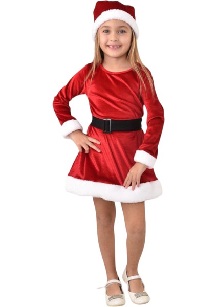 Yeni Sezon Yılbaşı Elbise Kukuleta Kemer 3 Parçalı Takım Noel Elbise Kırmızı Kadife indirimleri