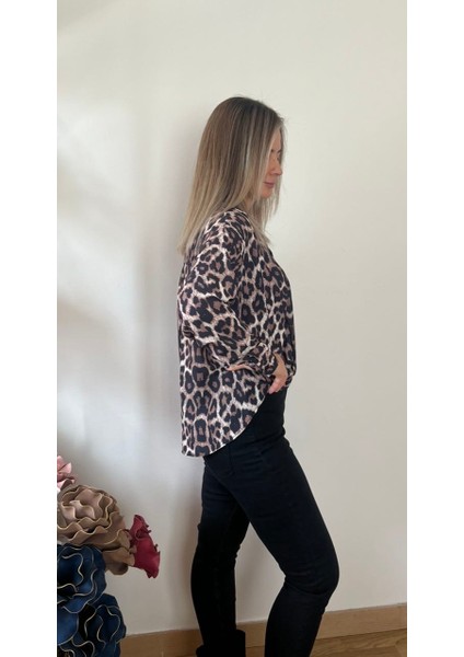 Leopar Desenli Saten Gömlek modelleri