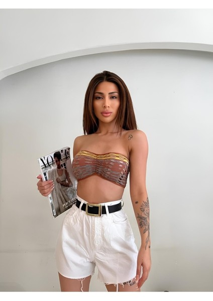 Ince Kumaş Mini Lazer Kesim Yüksek Bel Kot Şort