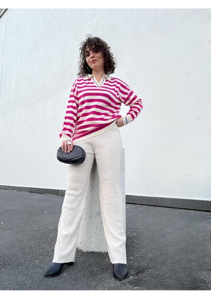 Çizgili Gömlek Yaka Triko Kazak fiyatları