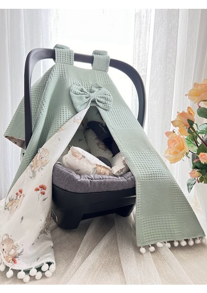 Bebek %100 Pamuk Çift Taraflı Poplin Waffle Puset Örtü_Quala Desen