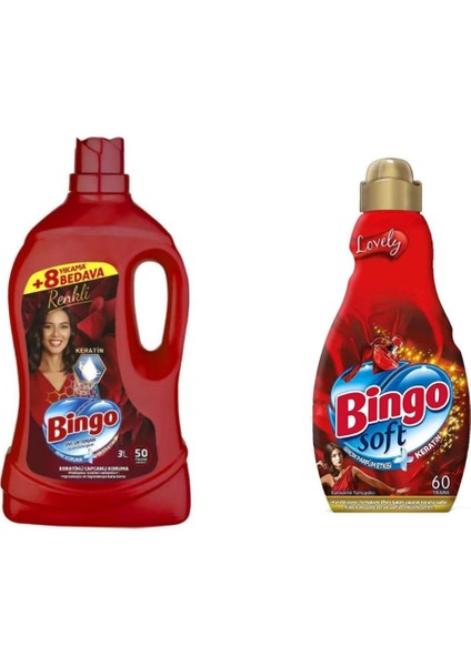 Renkli Matik Sıvı 50 Yıkama 3 Lt + Bingo Soft Yumuşatıcı Lovely 60 Yıkama 1440 ml