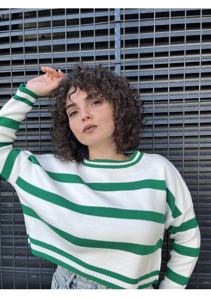 Çizgili Crop Triko Kazak indirimleri