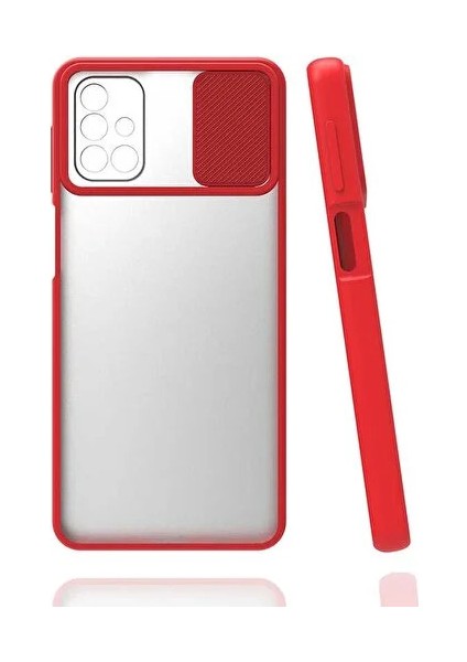 Samsung Galaxy M31S Sürgülü Kamera Korumalı Kılıf Kırmızı