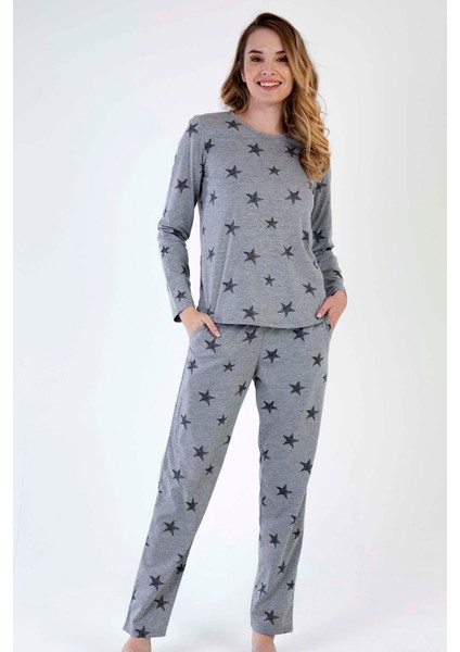 Gri Kadın Uzun Kollu Pijama Takımı