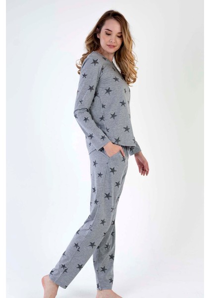 Gri Kadın Uzun Kollu Pijama Takımı modelleri