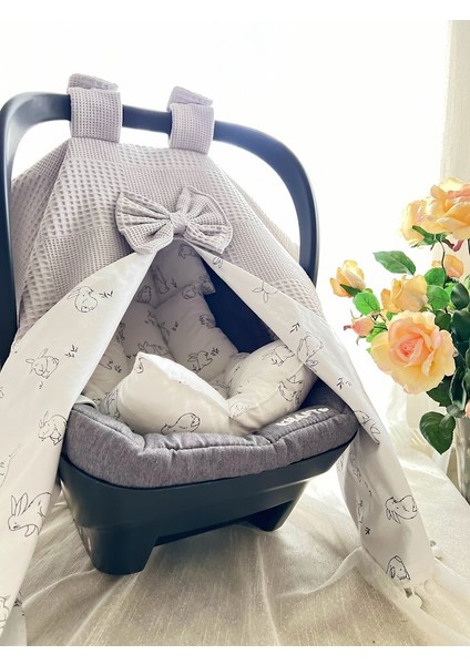 Bebek %100 Pamuk Poplin Waffle Puset Örtüsü _ Tavşan Desen