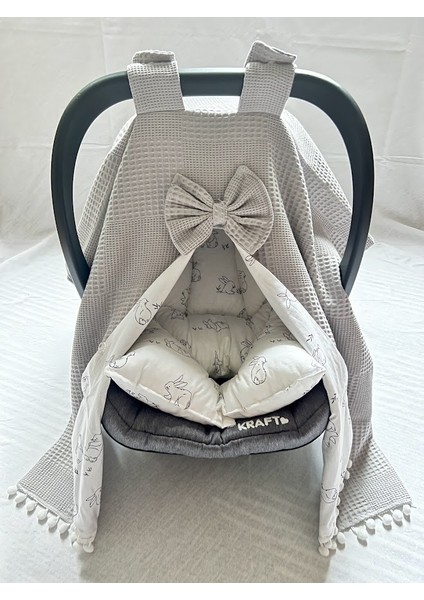 Bebek %100 Pamuk Poplin Waffle Puset Örtüsü _ Tavşan Desen modelleri