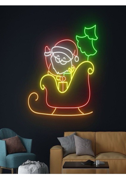 Noel Baba Figürlü Yılbaşı Temalı Neon Tabela