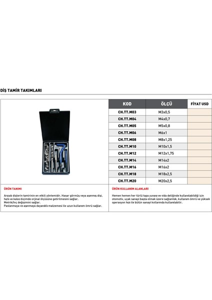 M14X2 Pld Diş Tamir Takımı fiyatları