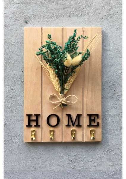 Dekoratif Ahşap Kuru Çiçekli Anahtar Askısı, Askılık ve Anahtarlık