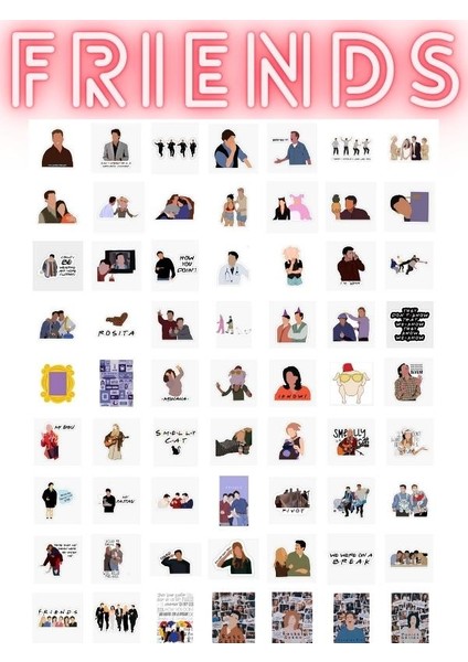 Friends Temalı Sticker Etiket Set - Ross, Rachel, Chandler, Monica, Joey, Phoebe