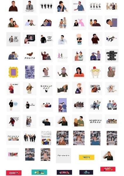 Friends Temalı Sticker Etiket Set - Ross, Rachel, Chandler, Monica, Joey, Phoebe fiyatları