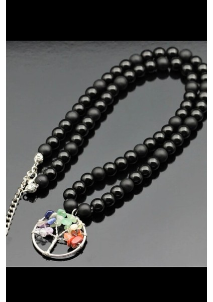 Hayat Agacı Çakra Akik Unisex Kolye 6 mm 7520ÇAKRAH87777 Kolye