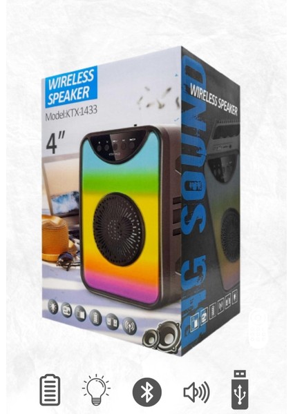 KTX-1433 Rgb Işıklı 4 Inç Fm Radyo Bluetooth USB Kablosuz Hoparlör