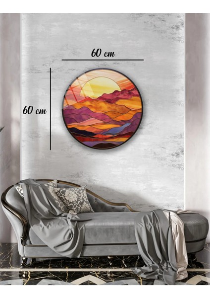 Cam Tablo Yuvarlak Vitray Görünümlü Soyut Tablo
