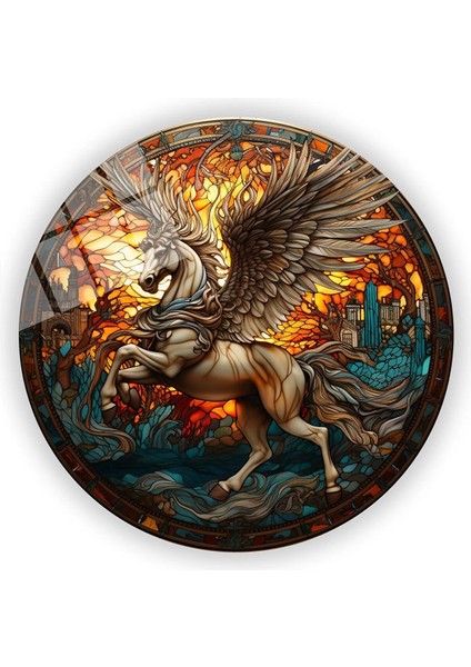 Cam Tablo Yuvarlak Vitray Görünümlü Pegasus Tablo