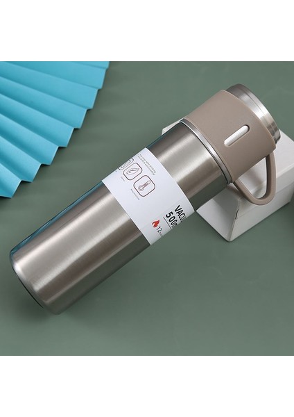 304 L Çelik Bej 500 ml Bardaklı Kahve Termos Mug CIN408BJ