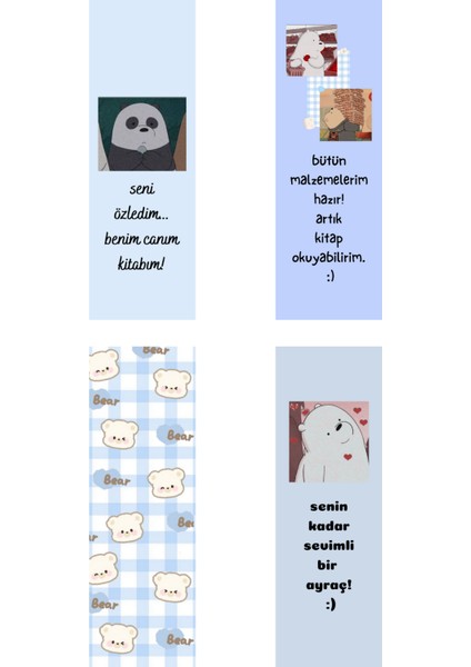 Sumicorn Design Sevimli Mavi Kawaii Kitap Ayracı 4'lü Set