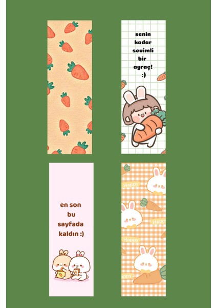 Sumicorn Design Sevimli Havuç Temalı Kawaii Kitap Ayracı 4'lü Set