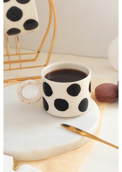 El Yapımı Benek Desenli 24K Altın Dekorlu Seramik Mug 200ML