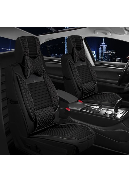 Volvo XC40 Uyumlu Ön Arka 5 Li Set Lotus Serisi Oto Koltuk Kılıfı Tam Siyah Renk