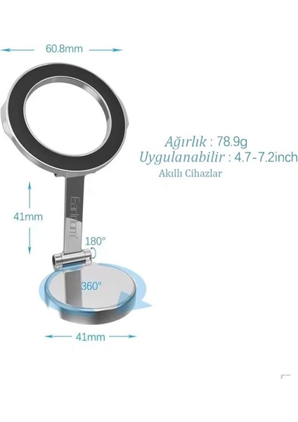 Earldom EH230 360 Derece Ayarlanabilen Yapışkanlı Manyetik Magsafe Araç Tutucu - Siyah
