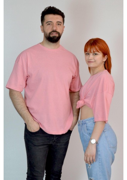 Bisiklet Yaka Oversize Unisex Düz T-Shirt modelleri