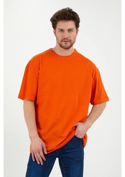 Turuncu Oversize Unisex Düz T-Shirt