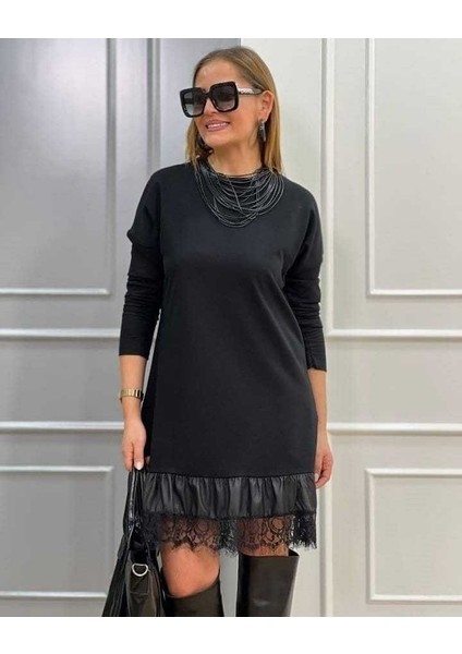 Kadın Uzun Kollu Bisiklet Yaka Iki Iplik Mini Boy Elbise