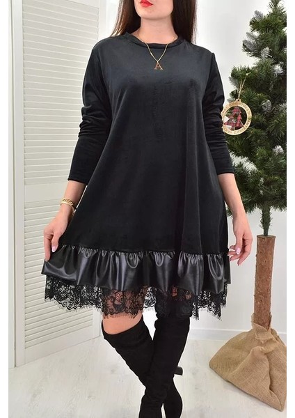 Kadın Uzun Kollu Bisiklet Yaka Iki Iplik Mini Boy Elbise modelleri