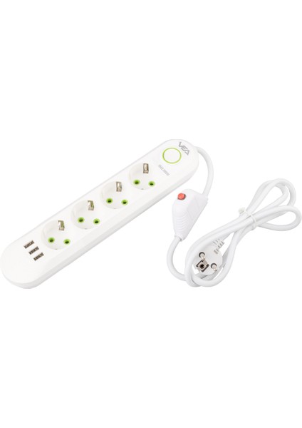 Vea VA-21560 4lü 1.5 Metre Kablolu 3 Usbli Beyaz Akım Korumalı Priz