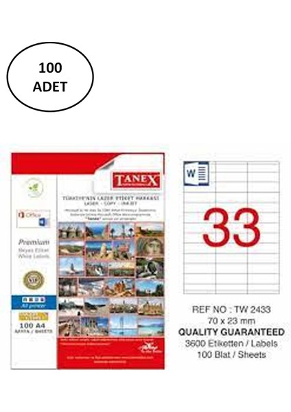 TW-2433 Lazer Etiket 70X23 mm 100 Adet