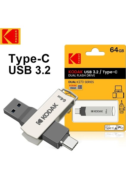 64Gb.K273 Type-C ve USB 3.2 Type-C Girişli Tüm Cihazlara İphone Serisine Uygun ve İphone Dönüştürücü Hediye Yüksek Hızlı Usb Otg Flash Bellek Çift Giriş Metal Sağlam Orjinal