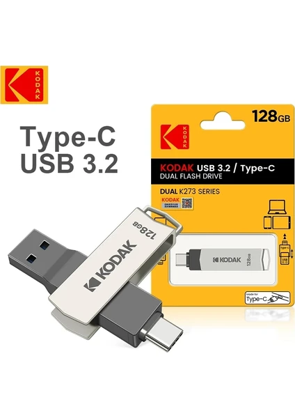 128Gb.K273 Type-C ve USB 3.2 Type-C Girişli Tüm Cihazlara İphone 15 Serisine Uygun Yüksek Hızlı Usb Otg Flash Bellek Çift Giriş Metal Sağlam Orjinal