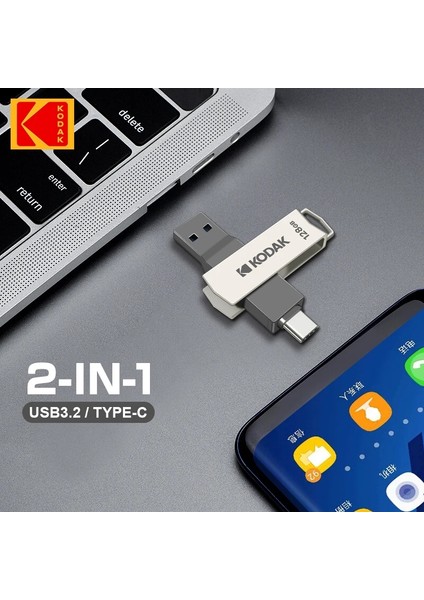 128Gb.K273 Type-C ve USB 3.2 Type-C Girişli Tüm Cihazlara İphone 15 Serisine Uygun Yüksek Hızlı Usb Otg Flash Bellek Çift Giriş Metal Sağlam Orjinal