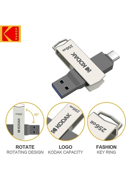 K273 256Gb.Type-C ve USB 3.2 Type-C Girişli Tüm Cihazlara İphone15/16 Serisine Uygun ve İphone Dönüştürücü Hediye Yüksek Hızlı Usb Otg Flash Bellek Çift Giriş Metal Sağlam Orjinal