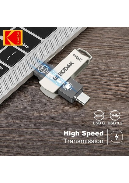 K273 256Gb.Type-C ve USB 3.2 Type-C Girişli Tüm Cihazlara İphone15/16 Serisine Uygun ve İphone Dönüştürücü Hediye Yüksek Hızlı Usb Otg Flash Bellek Çift Giriş Metal Sağlam Orjinal