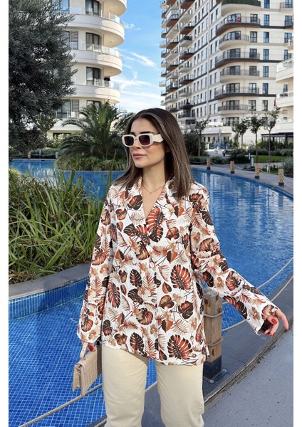 Kadın Kiremit Desenli, Uzun Kol, Düğme Kapamalı, Kruvaze Ceket fırsatları