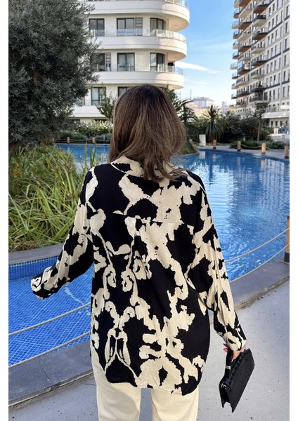 Kadın Siyah Uzun Kol Arkası Pliseli Salaş Dökümlü Viskon Gömlek fiyatları