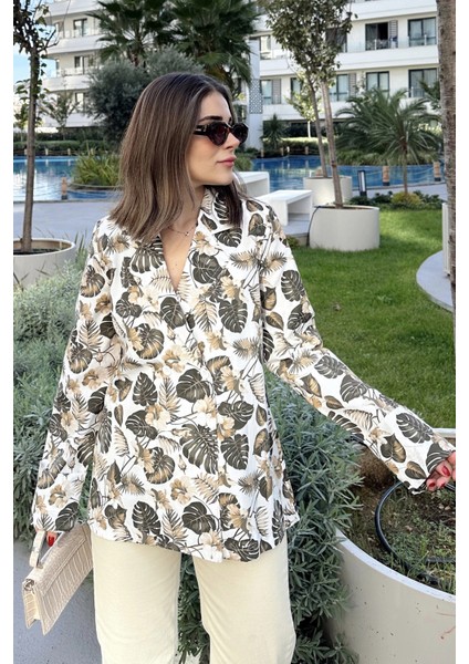 Kadın Haki Desenli, Uzun Kol, Düğme Kapamalı, Kruvaze Ceket