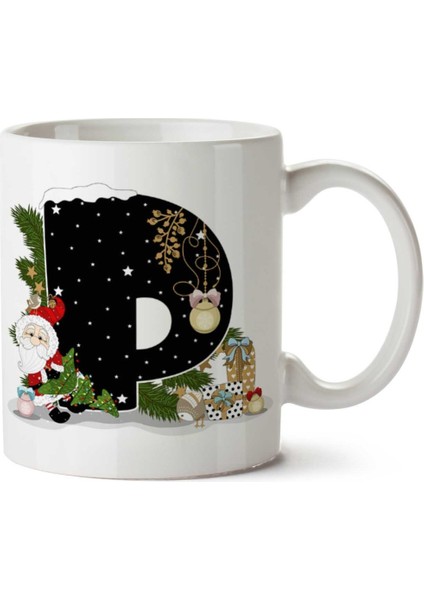 Yeni Yıl Merry Christmas Yılbaşı'na Özel P Harfi Baskılı Kupa Bardak